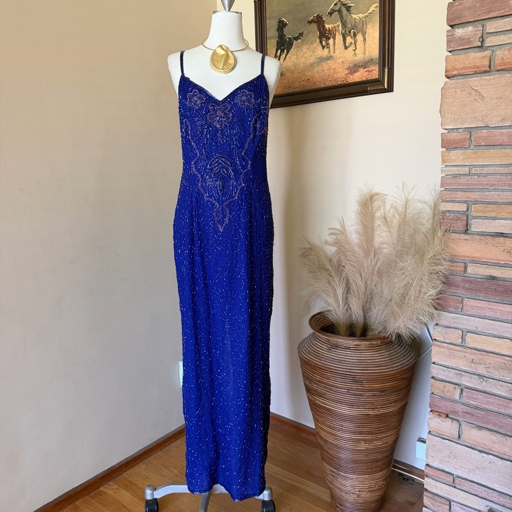 Royal Blue Beaded Dress - Elegant Evening Dress